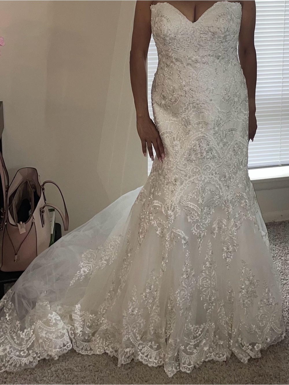 New- Ivory/Silver Lace Strapless Mermaid Wedding Dress - size 14